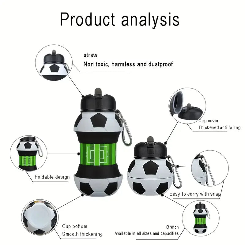 Składane dziecięce sportowe bidony na zewnątrz - butelka w kształcie piłki do koszykówki/piłki nożnej, szczelna przenośna butelka na wodę dla uczniów, można zawiesić na plecaku          Zapytaj ChatGPT