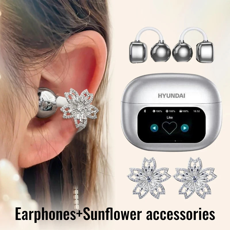 Słuchawki HYUNDAI HY-C02 Choice - Eleganckie słuchawki douszne bezprzewodowe Bluetooth z wyświetlaczem LED poziomu naładowania, mikrofonem i dźwiękiem stereo