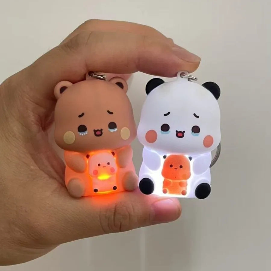 Bubu Dudu – Mówiący brelok „Kocham Cię”, zabawka głosowa – świecąca figurka pandy / misia, ozdoba na telefon, do torebki, prezent dla par