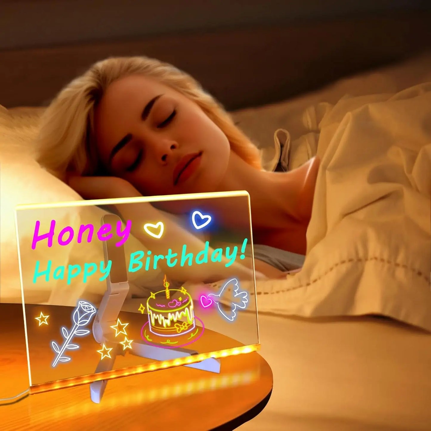 LED Tablica Notatek z Podświetleniem – Kolorowe 7 Pisaków | Akrylowa Tablica do Wiadomości i Rysowania dla Dzieci | Idealny Prezent na Urodziny