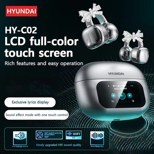 Słuchawki HYUNDAI HY-C02 Choice - Eleganckie słuchawki douszne bezprzewodowe Bluetooth z wyświetlaczem LED poziomu naładowania, mikrofonem i dźwiękiem stereo