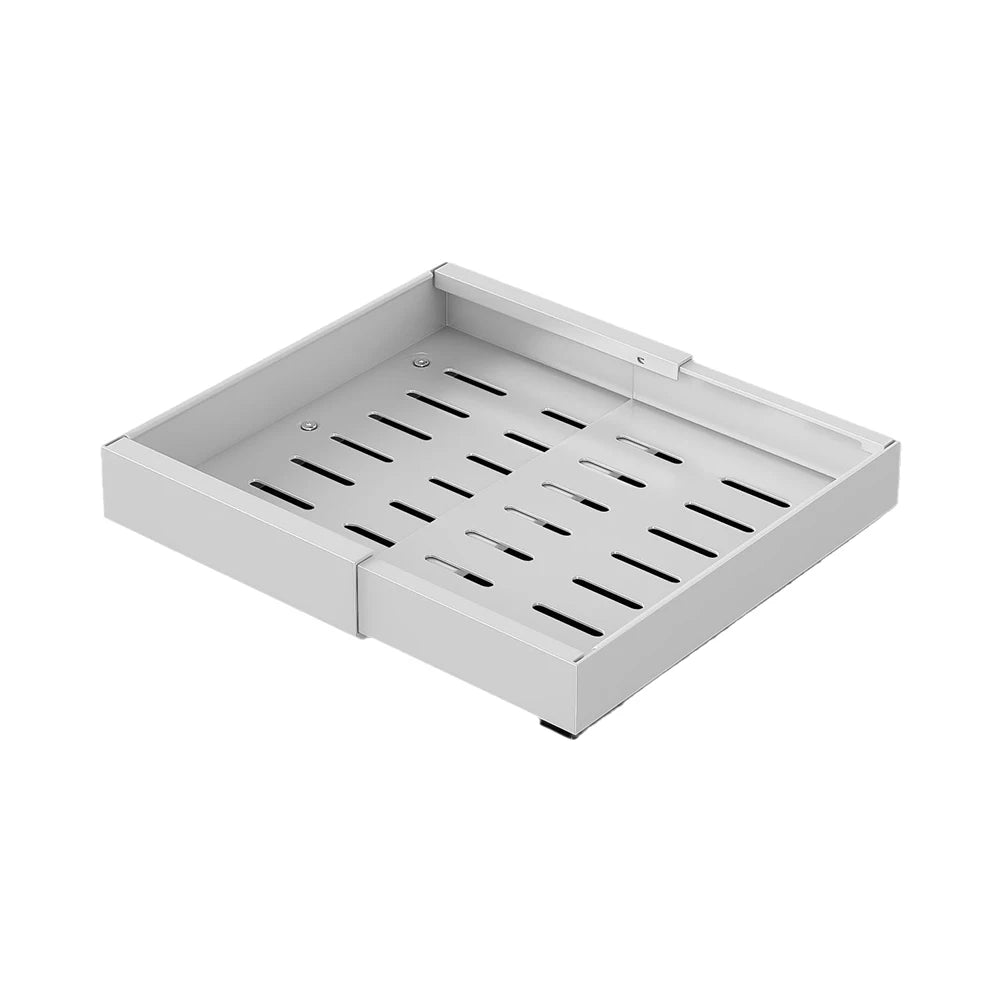 Rozsuwany organizer do szafki - wysuwane metalowe półki na prowadnicach, regulowane szuflady do przechowywania w kuchni, przesuwne półki do szafek.